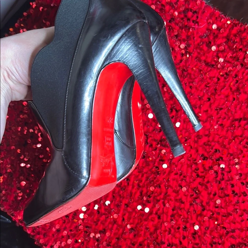 Christian Louboutins Ankle Booties Black Leather Red BottomsWomen's High Heels - Picture 3 of 13